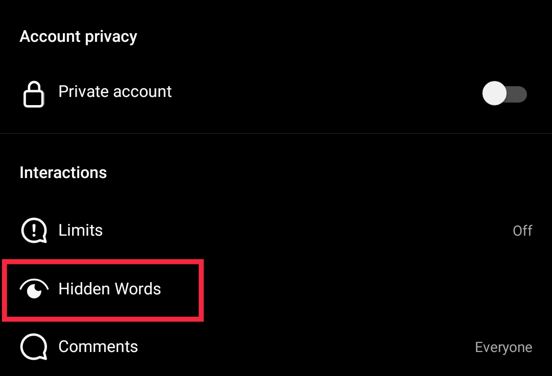hiding specific words from comments on instagram
