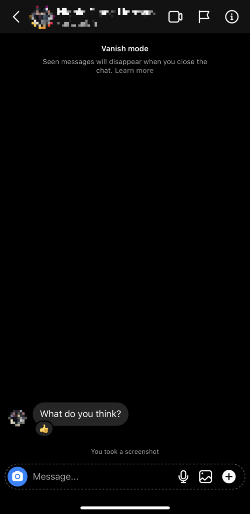 Vanish Mode react to messages on Instagram